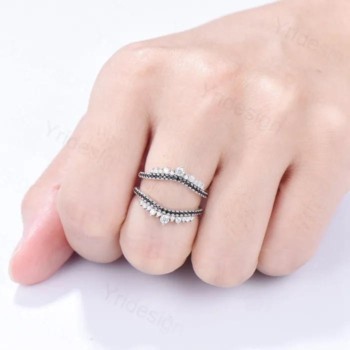Art Deco Double Curved Moissanite Wedding Band Ladies Snowdrift Wedding Promise Ring Women Black Diamond Stacking Bridal Matching Ring Her PENFINE Rings Art Deco Double Curved Moissanite Wedding Band Ladies Snowdrift Wedding Promise Ring Women Black Diamond Stacking Bridal Matching Ring Her PENFINE Rings