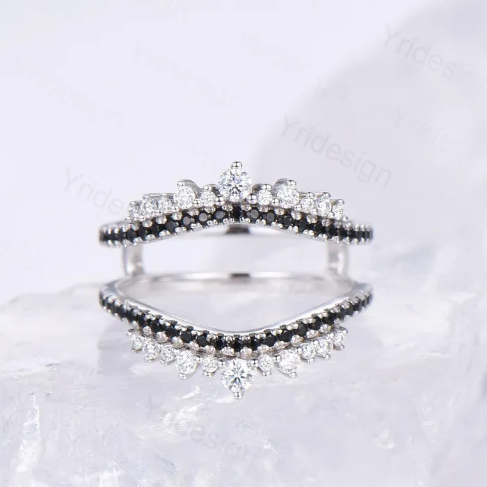 Art Deco Double Curved Moissanite Wedding Band Ladies Snowdrift Wedding Promise Ring Women Black Diamond Stacking Bridal Matching Ring Her PENFINE Rings Art Deco Double Curved Moissanite Wedding Band Ladies Snowdrift Wedding Promise Ring Women Black Diamond Stacking Bridal Matching Ring Her PENFINE Rings