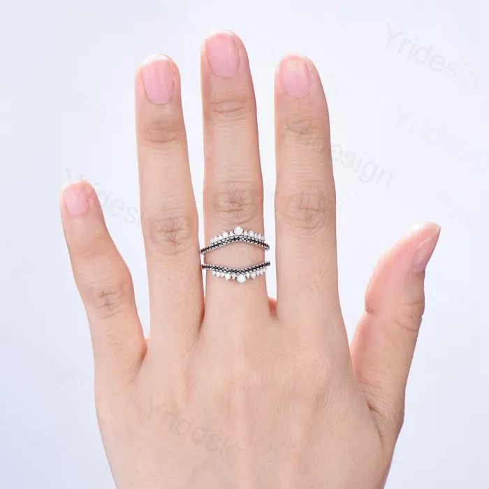 Art Deco Double Curved Moissanite Wedding Band Ladies Snowdrift Wedding Promise Ring Women Black Diamond Stacking Bridal Matching Ring Her PENFINE Rings Art Deco Double Curved Moissanite Wedding Band Ladies Snowdrift Wedding Promise Ring Women Black Diamond Stacking Bridal Matching Ring Her PENFINE Rings