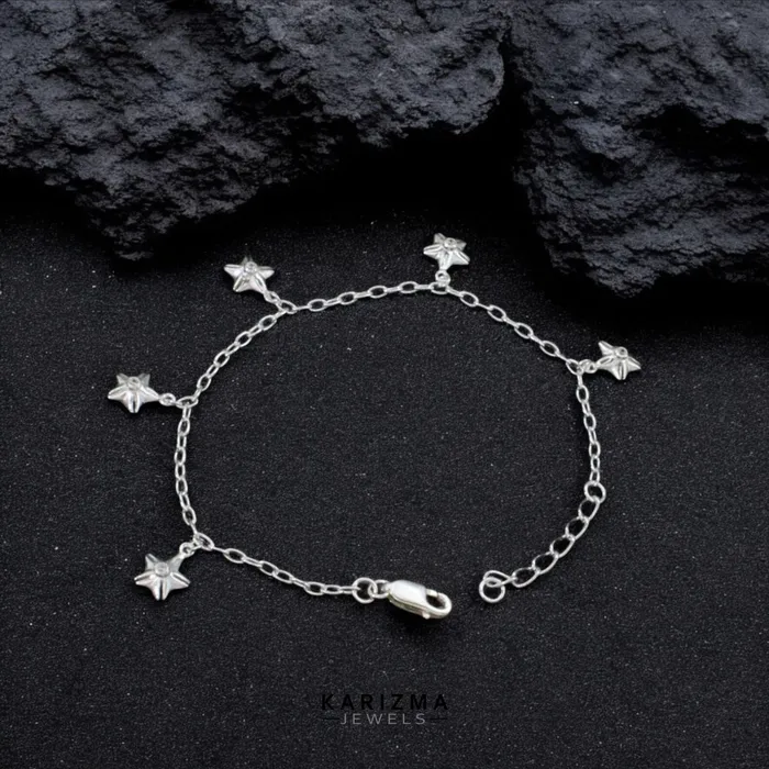 Bracelets Indian 925 Sterling Silver Five star charms cable chain Bracelet for Girls Karizma Jewels Bracelets Indian 925 Sterling Silver Five star charms cable chain Bracelet for Girls Karizma Jewels