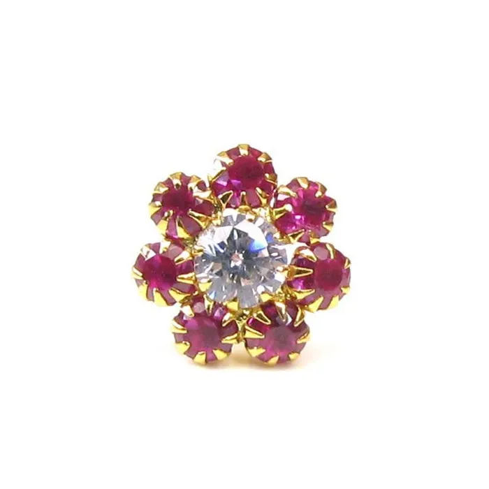 Earrings Karizma Jewels Ethnic Indian Pink CZ Body Piercing Nose stud Pin Solid Real 14k Yellow Gold Earrings Karizma Jewels Ethnic Indian Pink CZ Body Piercing Nose stud Pin Solid Real 14k Yellow Gold