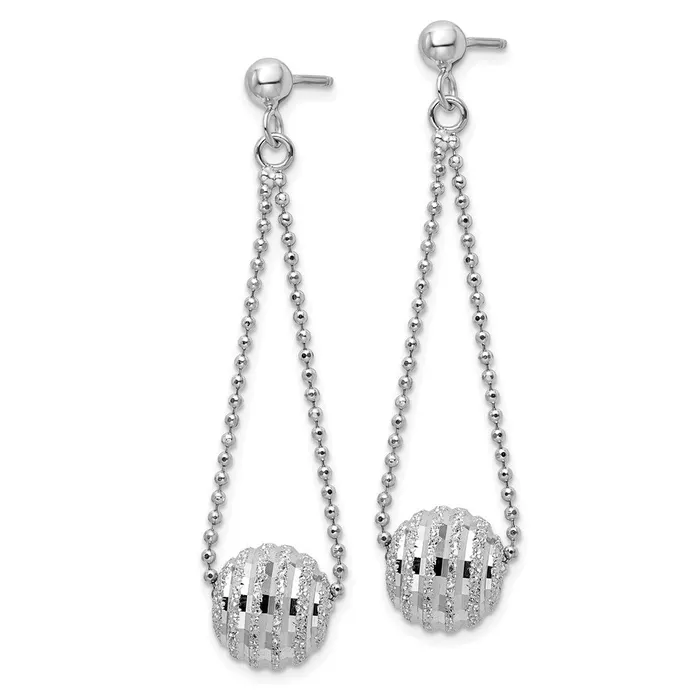 Earrings Sterling Silver Rhodiumplated Lasered Bead Chain Dangle Post EarringsWBCQE15644 WB Choice Jewelry Earrings Sterling Silver Rhodiumplated Lasered Bead Chain Dangle Post EarringsWBCQE15644 WB Choice Jewelry