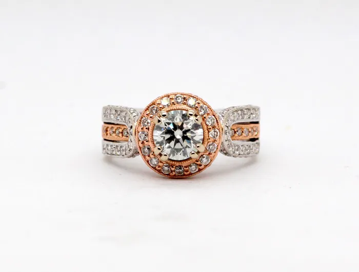 FULLERS PURCHASE FROM PUBLIC 14K Two Tone 176 Cttw Diamond Halo Engagement Ring Rings FULLERS PURCHASE FROM PUBLIC 14K Two Tone 176 Cttw Diamond Halo Engagement Ring Rings