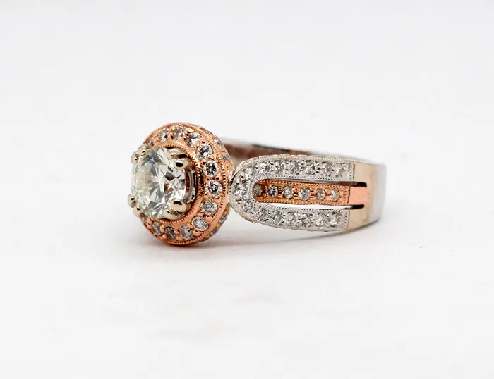 FULLERS PURCHASE FROM PUBLIC 14K Two Tone 176 Cttw Diamond Halo Engagement Ring Rings FULLERS PURCHASE FROM PUBLIC 14K Two Tone 176 Cttw Diamond Halo Engagement Ring Rings