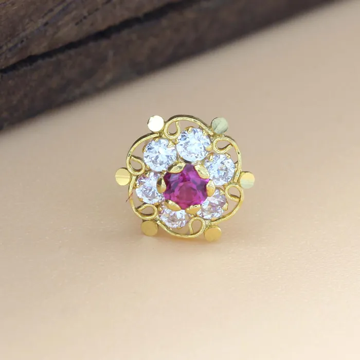 Indian Women 18K Real Gold Pink White CZ Nose stud nose ring Push Pin Karizma Jewels Rings