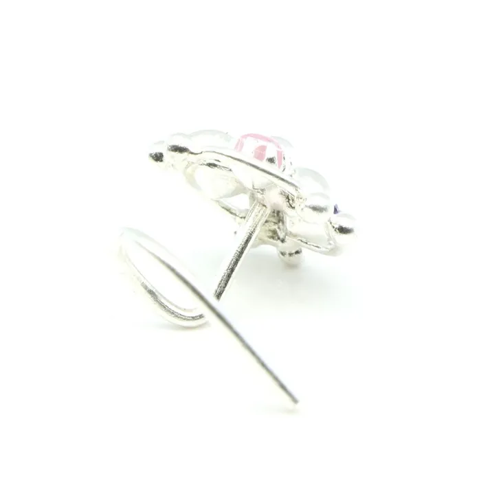 Karizma Jewels Ethnic Indian 925 Sterling Silver Multicolor CZ Studded Corkscrew nose ring 22g Rings