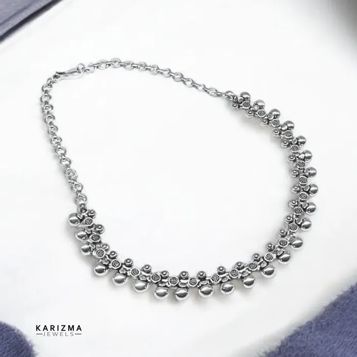 Karizma Jewels Necklaces Real Silver Charming Oxidized Floral Beaded Short Womens Necklace 18 Karizma Jewels Necklaces Real Silver Charming Oxidized Floral Beaded Short Womens Necklace 18