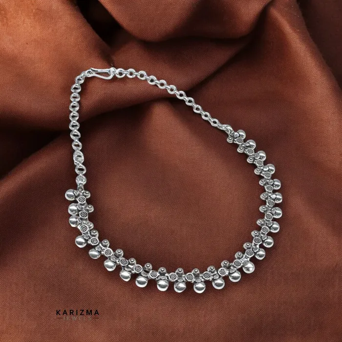 Karizma Jewels Necklaces Real Silver Charming Oxidized Floral Beaded Short Womens Necklace 18
