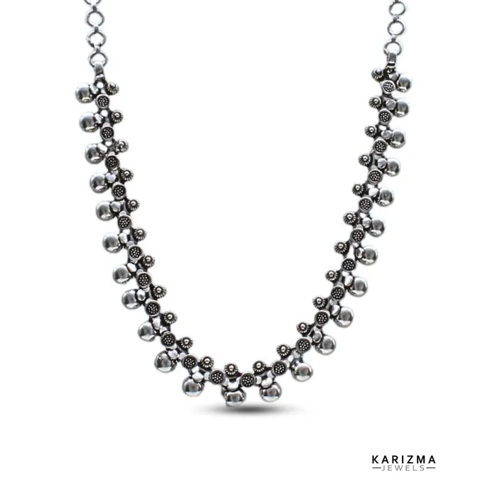 Karizma Jewels Necklaces Real Silver Charming Oxidized Floral Beaded Short Womens Necklace 18