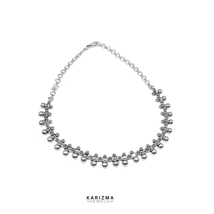 Karizma Jewels Necklaces Real Silver Charming Oxidized Floral Beaded Short Womens Necklace 18