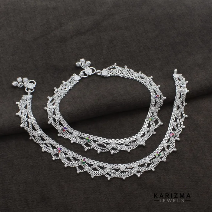 Karizma Jewels Real Sterling Silver Indian women party wear jhallar Anklets Ankle Pair 103 Rings