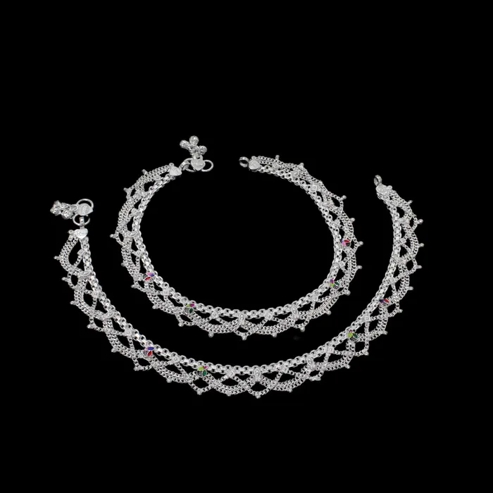 Karizma Jewels Real Sterling Silver Indian women party wear jhallar Anklets Ankle Pair 103 Rings