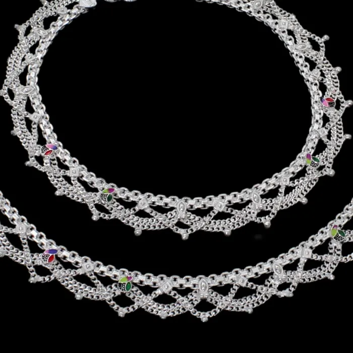 Karizma Jewels Real Sterling Silver Indian women party wear jhallar Anklets Ankle Pair 103 Rings