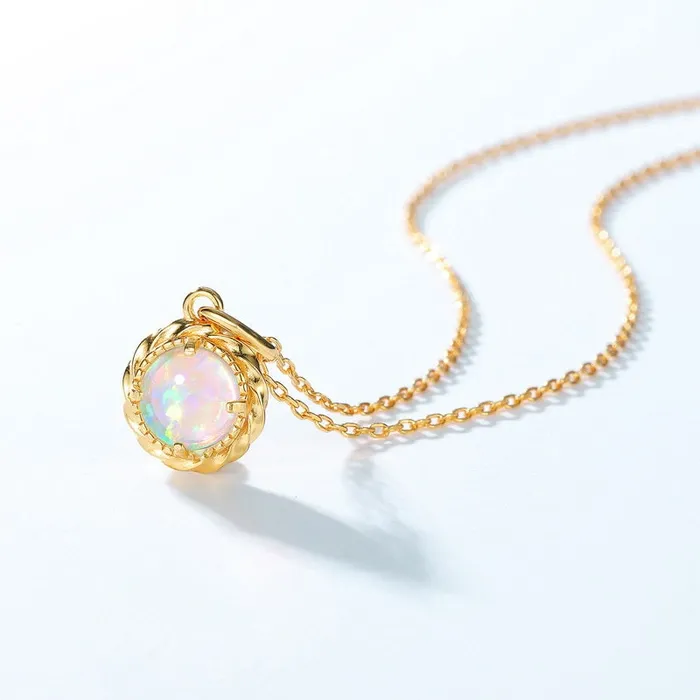 Necklaces PENFINE Vintage fire opal pendant necklace solitaire 7mm round opal pendant yellow gold minimalist October birthstone pendant necklace for women Necklaces PENFINE Vintage fire opal pendant necklace solitaire 7mm round opal pendant yellow gold minimalist October birthstone pendant necklace for women