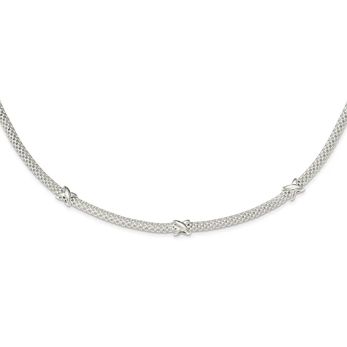 Necklaces WB Choice Jewelry Sterling Silver Mesh with Xs w1in extension NecklaceWBCQG392217 Necklaces WB Choice Jewelry Sterling Silver Mesh with Xs w1in extension NecklaceWBCQG392217