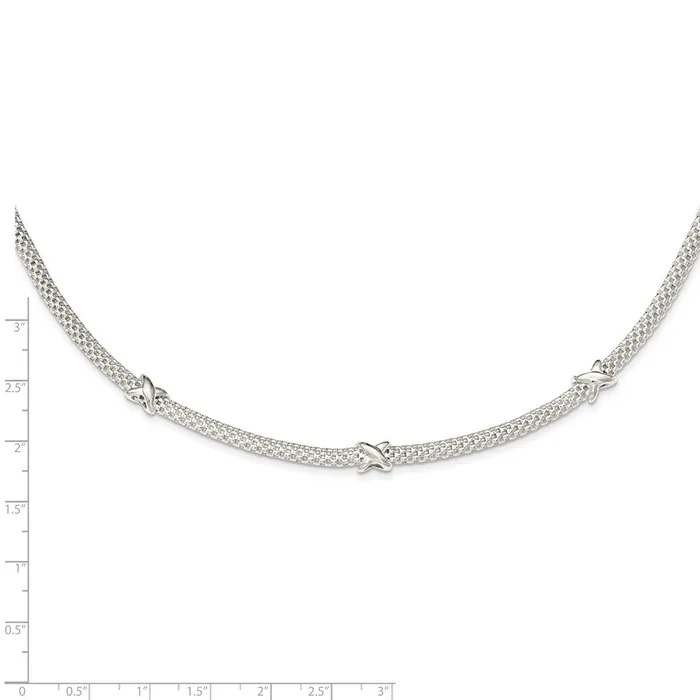 Necklaces WB Choice Jewelry Sterling Silver Mesh with Xs w1in extension NecklaceWBCQG392217 Necklaces WB Choice Jewelry Sterling Silver Mesh with Xs w1in extension NecklaceWBCQG392217