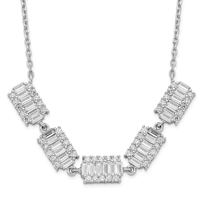 Necklaces WB Choice Jewelry Sterling Silver Rhodiumplated Baguette CZ Bars w 1in ext NecklaceWBCQG493716 Necklaces WB Choice Jewelry Sterling Silver Rhodiumplated Baguette CZ Bars w 1in ext NecklaceWBCQG493716