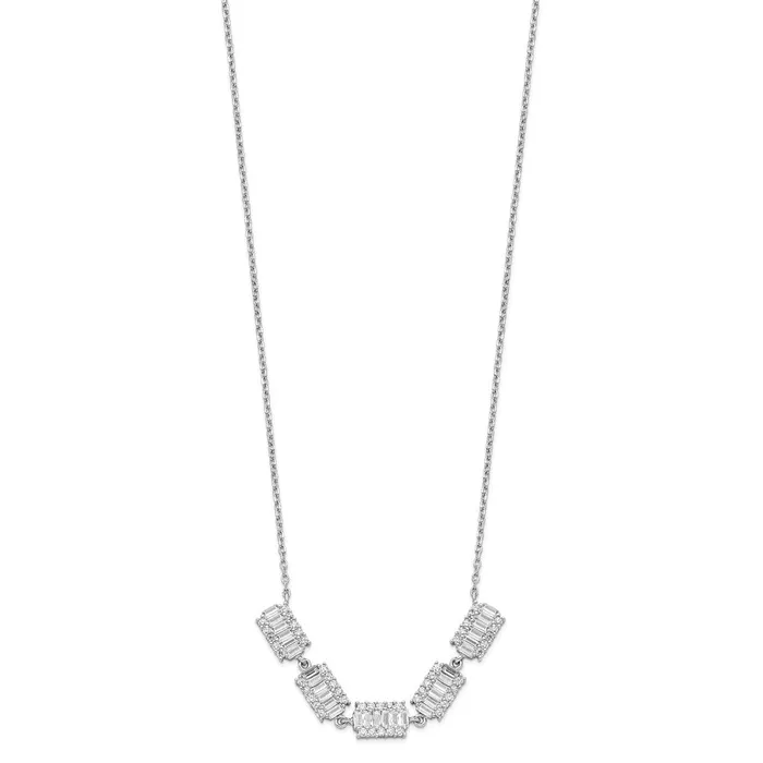 Necklaces WB Choice Jewelry Sterling Silver Rhodiumplated Baguette CZ Bars w 1in ext NecklaceWBCQG493716 Necklaces WB Choice Jewelry Sterling Silver Rhodiumplated Baguette CZ Bars w 1in ext NecklaceWBCQG493716