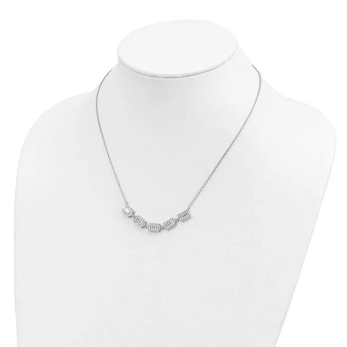 Necklaces WB Choice Jewelry Sterling Silver Rhodiumplated Baguette CZ Bars w 1in ext NecklaceWBCQG493716 Necklaces WB Choice Jewelry Sterling Silver Rhodiumplated Baguette CZ Bars w 1in ext NecklaceWBCQG493716