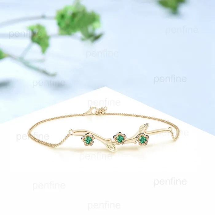 PENFINE Bracelets Elegant flower emerald bracelet twig branch green crystal leaves bracelet nature inspired Stackable Bracelet Women anniversary gift for her PENFINE Bracelets Elegant flower emerald bracelet twig branch green crystal leaves bracelet nature inspired Stackable Bracelet Women anniversary gift for her