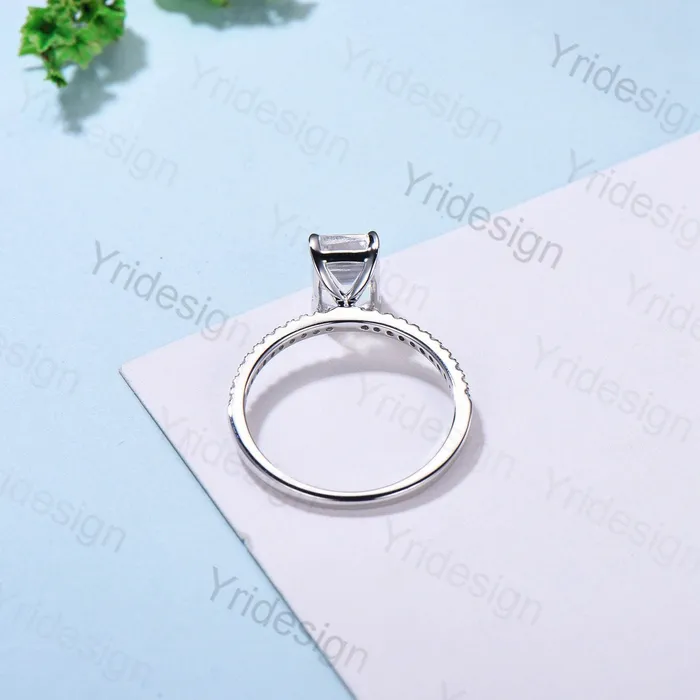 PENFINE Rings Rainbow Blue Emerald Cut Moonstone Engagement Ring 10k 14k 18k White Gold Pave Accent Diamonds Bridal Ring Antique Wedding Ring For Women PENFINE Rings Rainbow Blue Emerald Cut Moonstone Engagement Ring 10k 14k 18k White Gold Pave Accent Diamonds Bridal Ring Antique Wedding Ring For Women