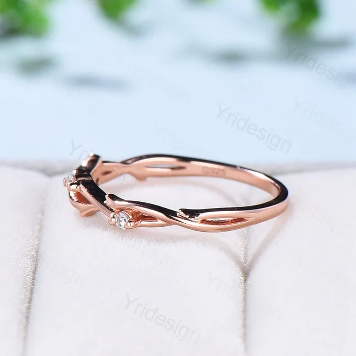 PENFINE Rings Twig Branch Diamond Wedding Wedding Band Women Solid Gold Unique Wedding Ring Leaf Vine Stacking Band Infinity Anniversary Matching Band