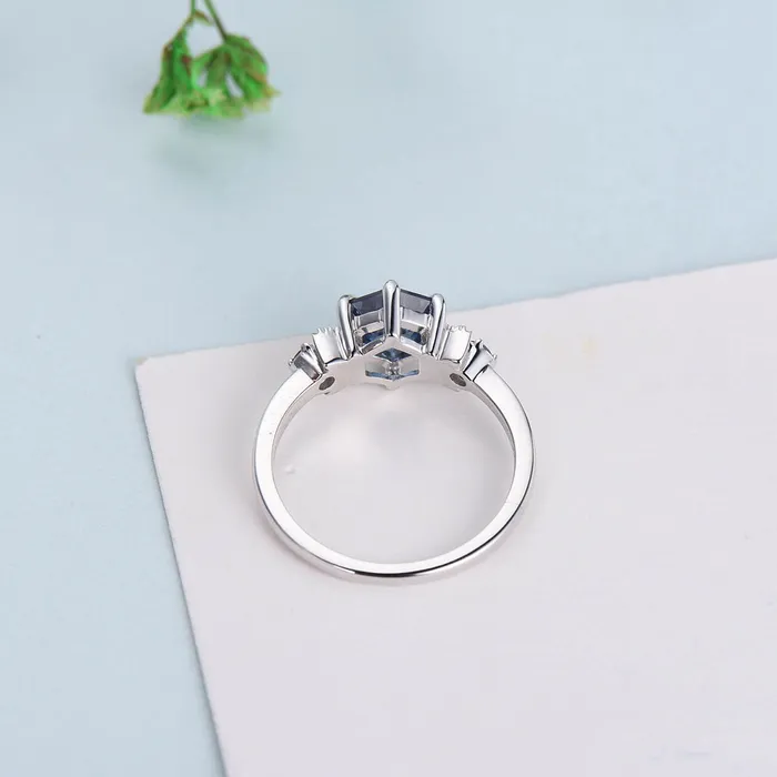 PENFINE Rings Unique hexagon alexandrite engagement ring Magic celestial moon color change engagement ring vintage crescent wedding ring gift for women PENFINE Rings Unique hexagon alexandrite engagement ring Magic celestial moon color change engagement ring vintage crescent wedding ring gift for women