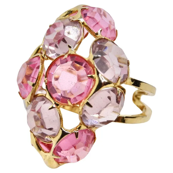 Pink Rhinestone 18K Gold Plated Cocktail Ring Vintage by Misty Rings