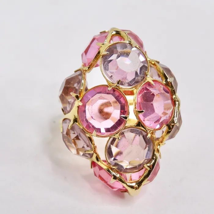 Pink Rhinestone 18K Gold Plated Cocktail Ring Vintage by Misty Rings Pink Rhinestone 18K Gold Plated Cocktail Ring Vintage by Misty Rings