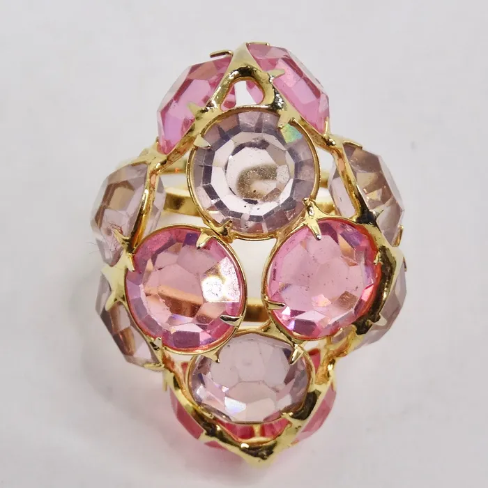 Pink Rhinestone 18K Gold Plated Cocktail Ring Vintage by Misty Rings Pink Rhinestone 18K Gold Plated Cocktail Ring Vintage by Misty Rings