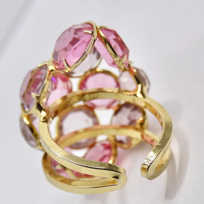 Pink Rhinestone 18K Gold Plated Cocktail Ring Vintage by Misty Rings Pink Rhinestone 18K Gold Plated Cocktail Ring Vintage by Misty Rings
