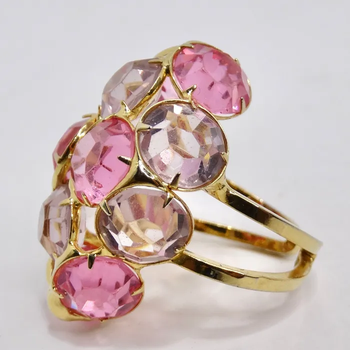 Pink Rhinestone 18K Gold Plated Cocktail Ring Vintage by Misty Rings Pink Rhinestone 18K Gold Plated Cocktail Ring Vintage by Misty Rings
