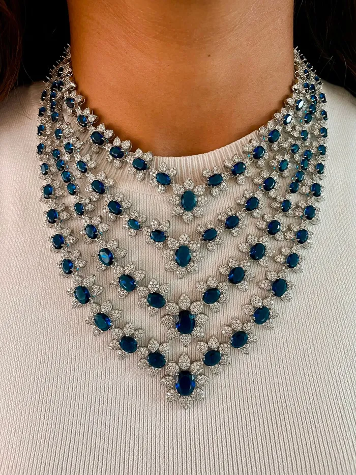 PRERTO ECOMMERCE PRIVATE LIMITED Sapphire Divine Floral Dimonte Necklace Set Earrings Necklace Necklaces PRERTO ECOMMERCE PRIVATE LIMITED Sapphire Divine Floral Dimonte Necklace Set Earrings Necklace Necklaces