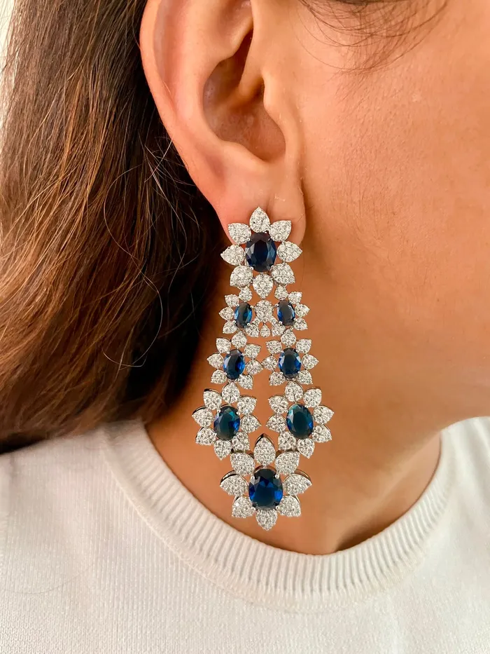 PRERTO ECOMMERCE PRIVATE LIMITED Sapphire Divine Floral Dimonte Necklace Set Earrings Necklace Necklaces