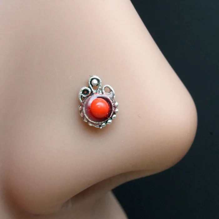 Rings Karizma Jewels Ethnic Indian Real 925 Silver Red Stone Twisted Oxidize Nose Stud nose ring 24g Rings Karizma Jewels Ethnic Indian Real 925 Silver Red Stone Twisted Oxidize Nose Stud nose ring 24g