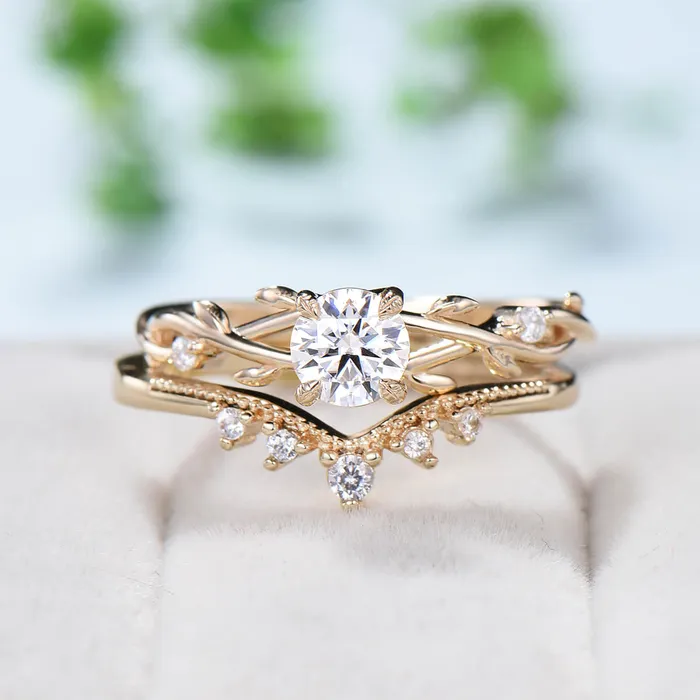 Rings PENFINE 5mm Round Brilliant Moissanite ring set Leaf Branch Moissanite Engagement Ring Set Nature Inspired Wedding Ring Unique Twig Bridal Set Women Rings PENFINE 5mm Round Brilliant Moissanite ring set Leaf Branch Moissanite Engagement Ring Set Nature Inspired Wedding Ring Unique Twig Bridal Set Women