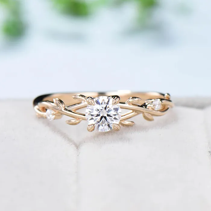 Rings PENFINE 5mm Round Brilliant Moissanite ring set Leaf Branch Moissanite Engagement Ring Set Nature Inspired Wedding Ring Unique Twig Bridal Set Women Rings PENFINE 5mm Round Brilliant Moissanite ring set Leaf Branch Moissanite Engagement Ring Set Nature Inspired Wedding Ring Unique Twig Bridal Set Women