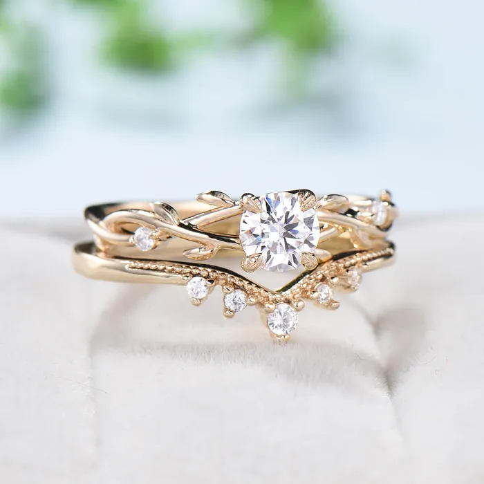 Rings PENFINE 5mm Round Brilliant Moissanite ring set Leaf Branch Moissanite Engagement Ring Set Nature Inspired Wedding Ring Unique Twig Bridal Set Women Rings PENFINE 5mm Round Brilliant Moissanite ring set Leaf Branch Moissanite Engagement Ring Set Nature Inspired Wedding Ring Unique Twig Bridal Set Women
