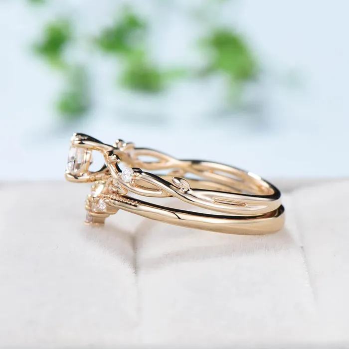 Rings PENFINE 5mm Round Brilliant Moissanite ring set Leaf Branch Moissanite Engagement Ring Set Nature Inspired Wedding Ring Unique Twig Bridal Set Women Rings PENFINE 5mm Round Brilliant Moissanite ring set Leaf Branch Moissanite Engagement Ring Set Nature Inspired Wedding Ring Unique Twig Bridal Set Women