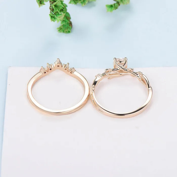 Rings PENFINE 5mm Round Brilliant Moissanite ring set Leaf Branch Moissanite Engagement Ring Set Nature Inspired Wedding Ring Unique Twig Bridal Set Women Rings PENFINE 5mm Round Brilliant Moissanite ring set Leaf Branch Moissanite Engagement Ring Set Nature Inspired Wedding Ring Unique Twig Bridal Set Women
