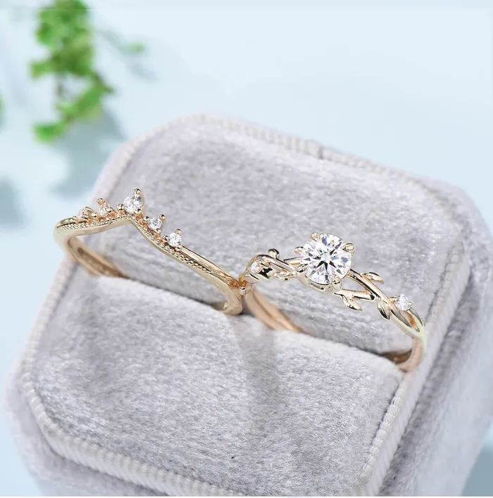 Rings PENFINE 5mm Round Brilliant Moissanite ring set Leaf Branch Moissanite Engagement Ring Set Nature Inspired Wedding Ring Unique Twig Bridal Set Women Rings PENFINE 5mm Round Brilliant Moissanite ring set Leaf Branch Moissanite Engagement Ring Set Nature Inspired Wedding Ring Unique Twig Bridal Set Women