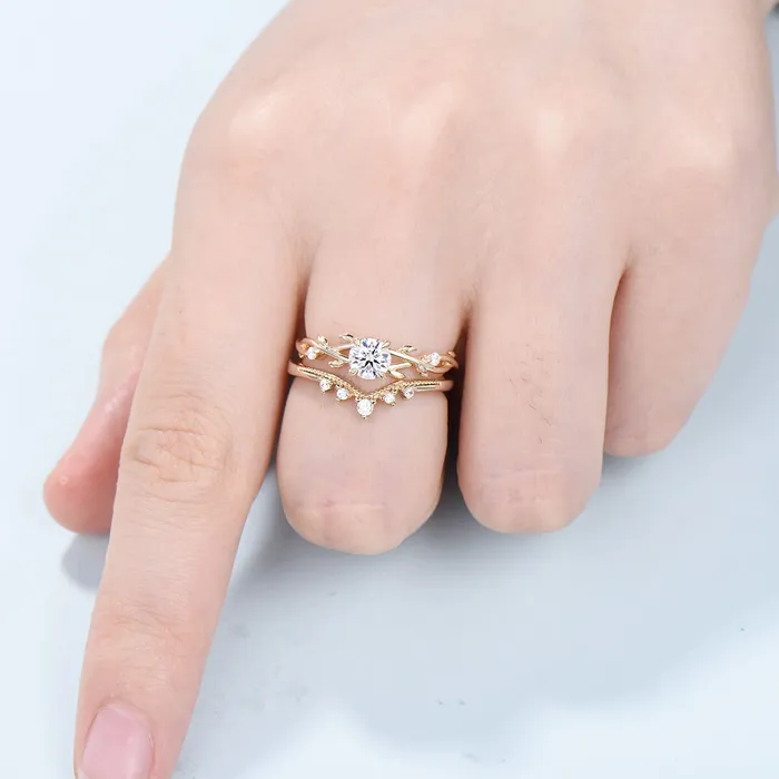 Rings PENFINE 5mm Round Brilliant Moissanite ring set Leaf Branch Moissanite Engagement Ring Set Nature Inspired Wedding Ring Unique Twig Bridal Set Women Rings PENFINE 5mm Round Brilliant Moissanite ring set Leaf Branch Moissanite Engagement Ring Set Nature Inspired Wedding Ring Unique Twig Bridal Set Women