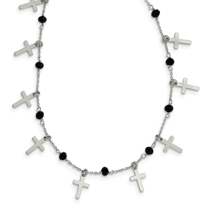 Sterling Silver Rhodiumplated Black Crystal Cross w 125in ext NecklaceWBCQG605015 WB Choice Jewelry Necklaces Sterling Silver Rhodiumplated Black Crystal Cross w 125in ext NecklaceWBCQG605015 WB Choice Jewelry Necklaces