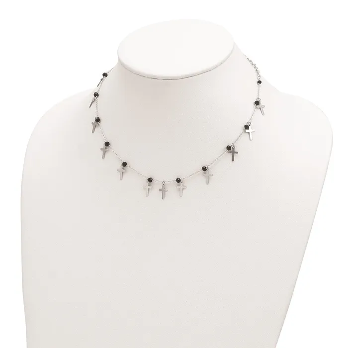 Sterling Silver Rhodiumplated Black Crystal Cross w 125in ext NecklaceWBCQG605015 WB Choice Jewelry Necklaces Sterling Silver Rhodiumplated Black Crystal Cross w 125in ext NecklaceWBCQG605015 WB Choice Jewelry Necklaces