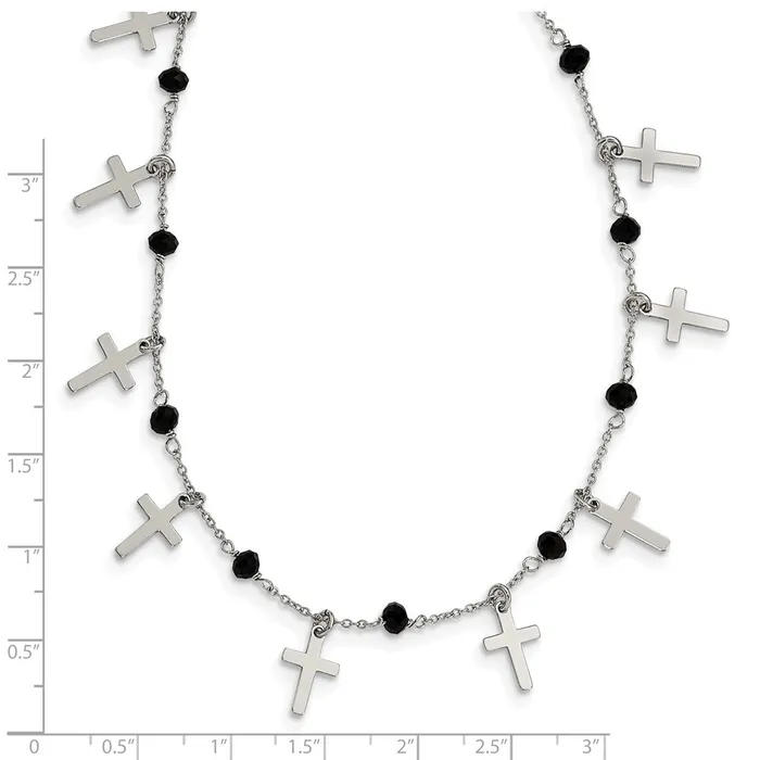 Sterling Silver Rhodiumplated Black Crystal Cross w 125in ext NecklaceWBCQG605015 WB Choice Jewelry Necklaces Sterling Silver Rhodiumplated Black Crystal Cross w 125in ext NecklaceWBCQG605015 WB Choice Jewelry Necklaces