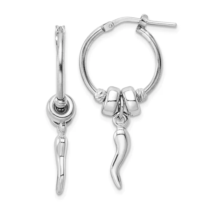 Sterling Silver Rhodiumplated DC Bead Italian Horn Dangle Hoop EarringsWBCQE16083 WB Choice Jewelry Earrings Sterling Silver Rhodiumplated DC Bead Italian Horn Dangle Hoop EarringsWBCQE16083 WB Choice Jewelry Earrings