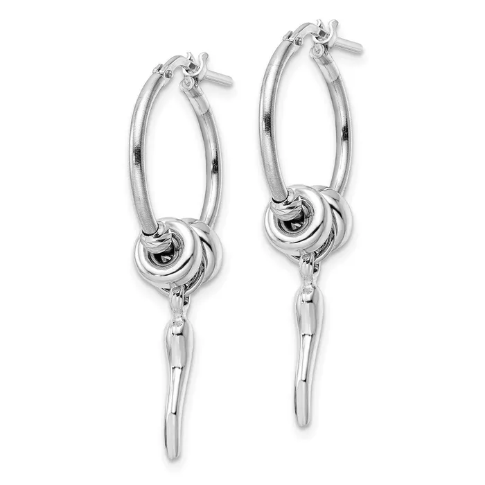 Sterling Silver Rhodiumplated DC Bead Italian Horn Dangle Hoop EarringsWBCQE16083 WB Choice Jewelry Earrings Sterling Silver Rhodiumplated DC Bead Italian Horn Dangle Hoop EarringsWBCQE16083 WB Choice Jewelry Earrings
