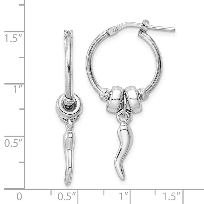 Sterling Silver Rhodiumplated DC Bead Italian Horn Dangle Hoop EarringsWBCQE16083 WB Choice Jewelry Earrings Sterling Silver Rhodiumplated DC Bead Italian Horn Dangle Hoop EarringsWBCQE16083 WB Choice Jewelry Earrings