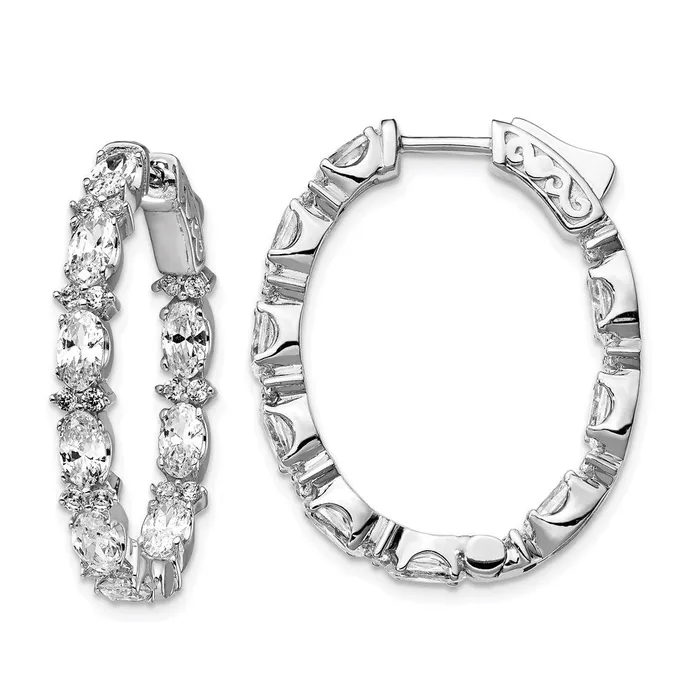 WB Choice Jewelry Earrings Sterling Silver Rhodiumplated Fancy CZ In Out Oval Hoop EarringsWBCQE13002 WB Choice Jewelry Earrings Sterling Silver Rhodiumplated Fancy CZ In Out Oval Hoop EarringsWBCQE13002