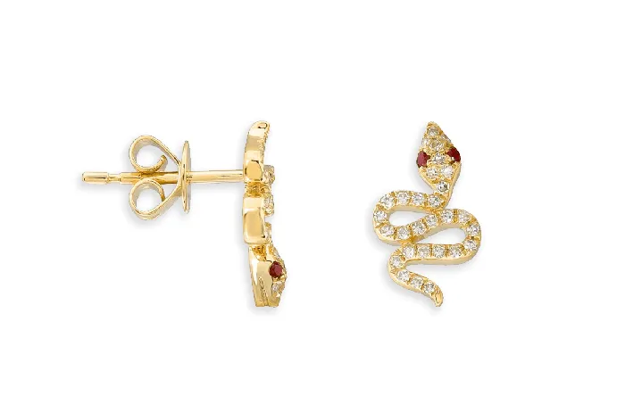 Albert Hern Earrings Earrings 14kt Stud Snakes Ruby Eyes Diamonds